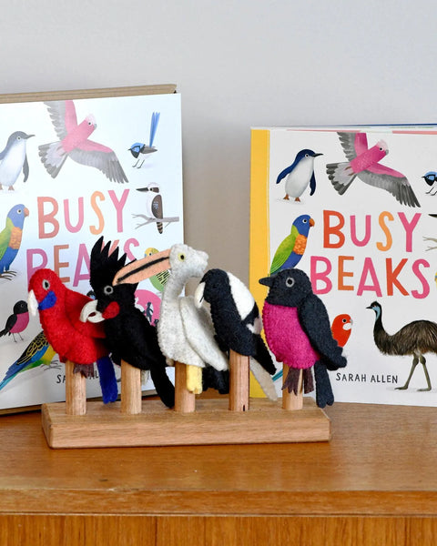 Tara Treasures - Busy Beaks Finger Puppets and Book Set by Sarah Allen
