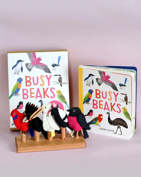 Tara Treasures - Busy Beaks Finger Puppets and Book Set by Sarah Allen